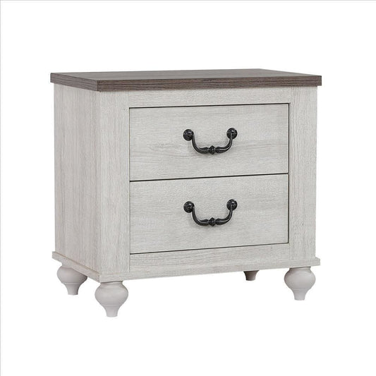 Nightstand with 2 Drawers and Bun Legs, White and Brown By Casagear Home