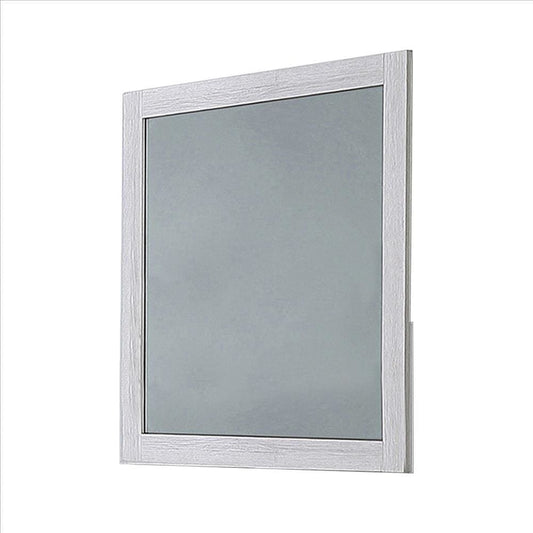 Square Mirror with Wooden Encasing and Grains, White By Casagear Home