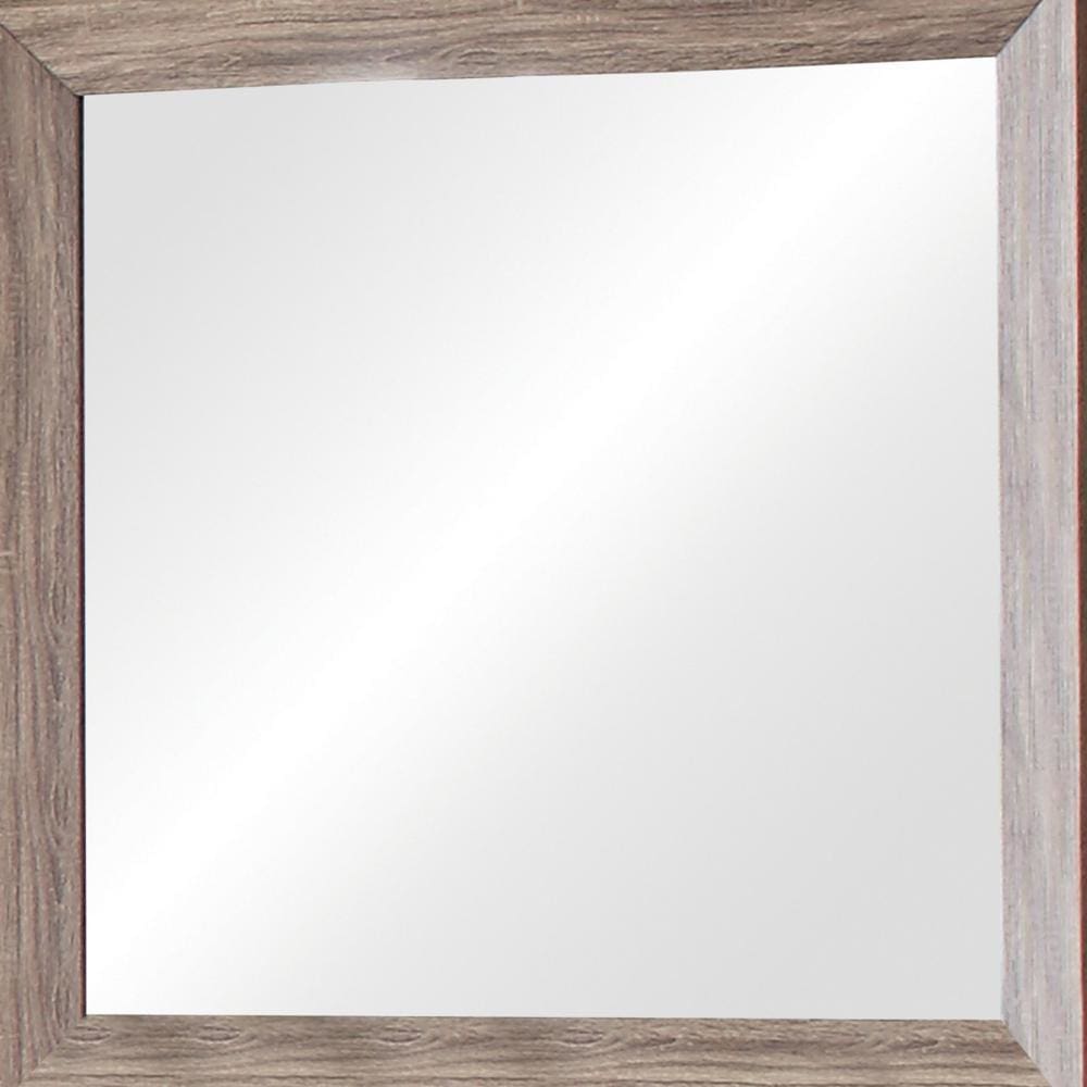 Mirror with Rectangle Wooden Frame and Washed Look Brown By Casagear Home BM242633