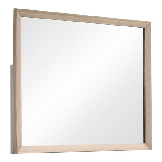 Mirror with Rectangle Wooden Frame, Beige By Casagear Home