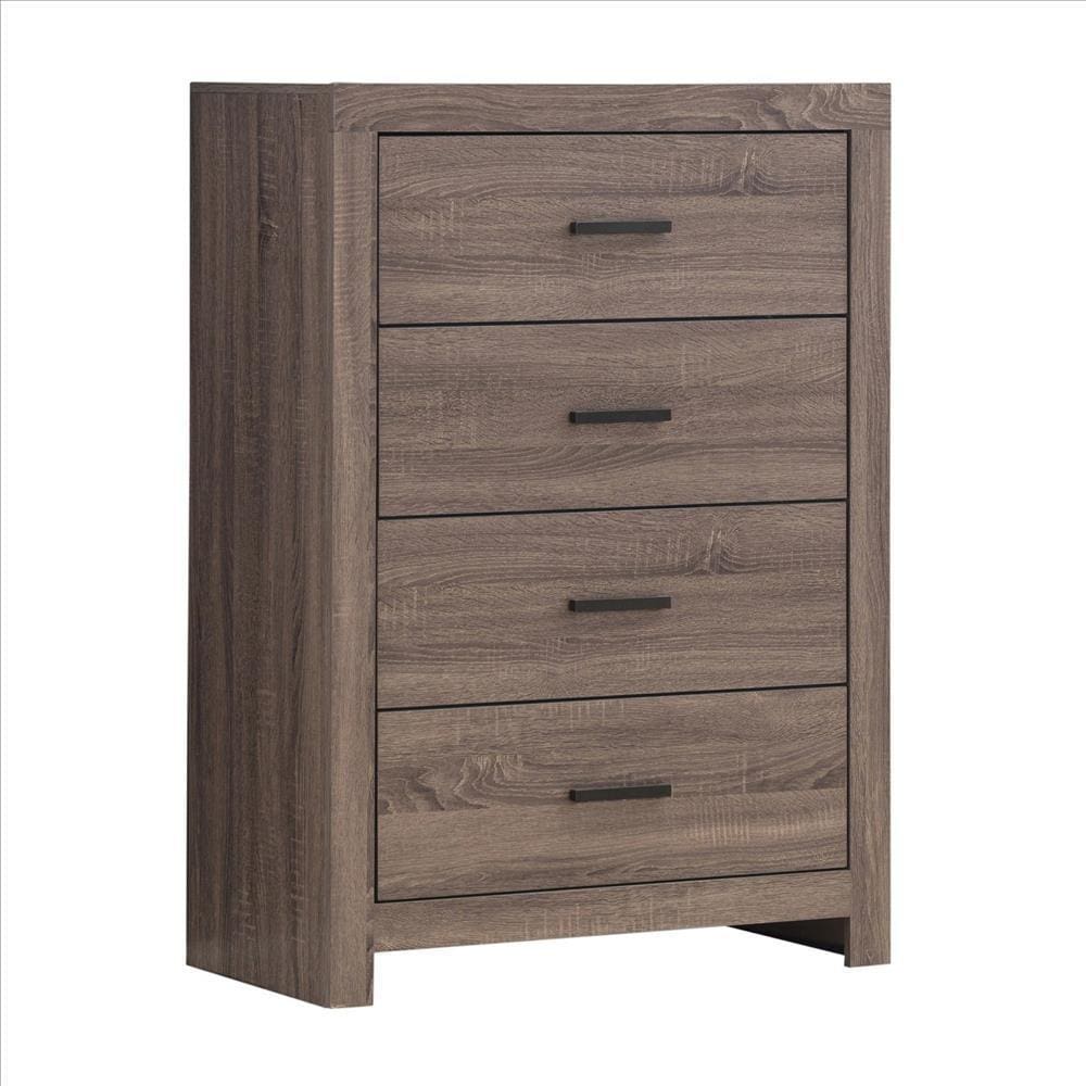 Axel Tall Dresser Chest | 4 Drawer | Metal Bar Pull Handles | Brown