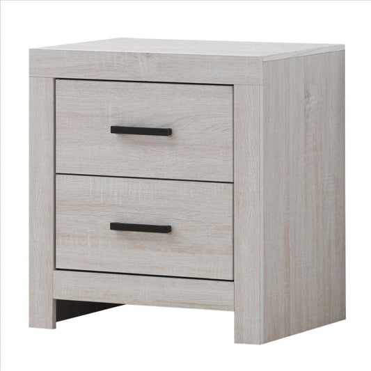 Nightstand with 2 Drawers and Metal Bar Pulls, White By Casagear Home