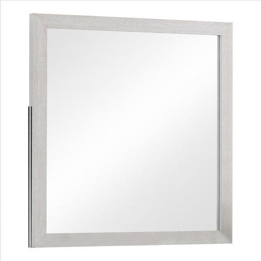 Mirror with Wooden Frame and Grain Details, White By Casagear Home