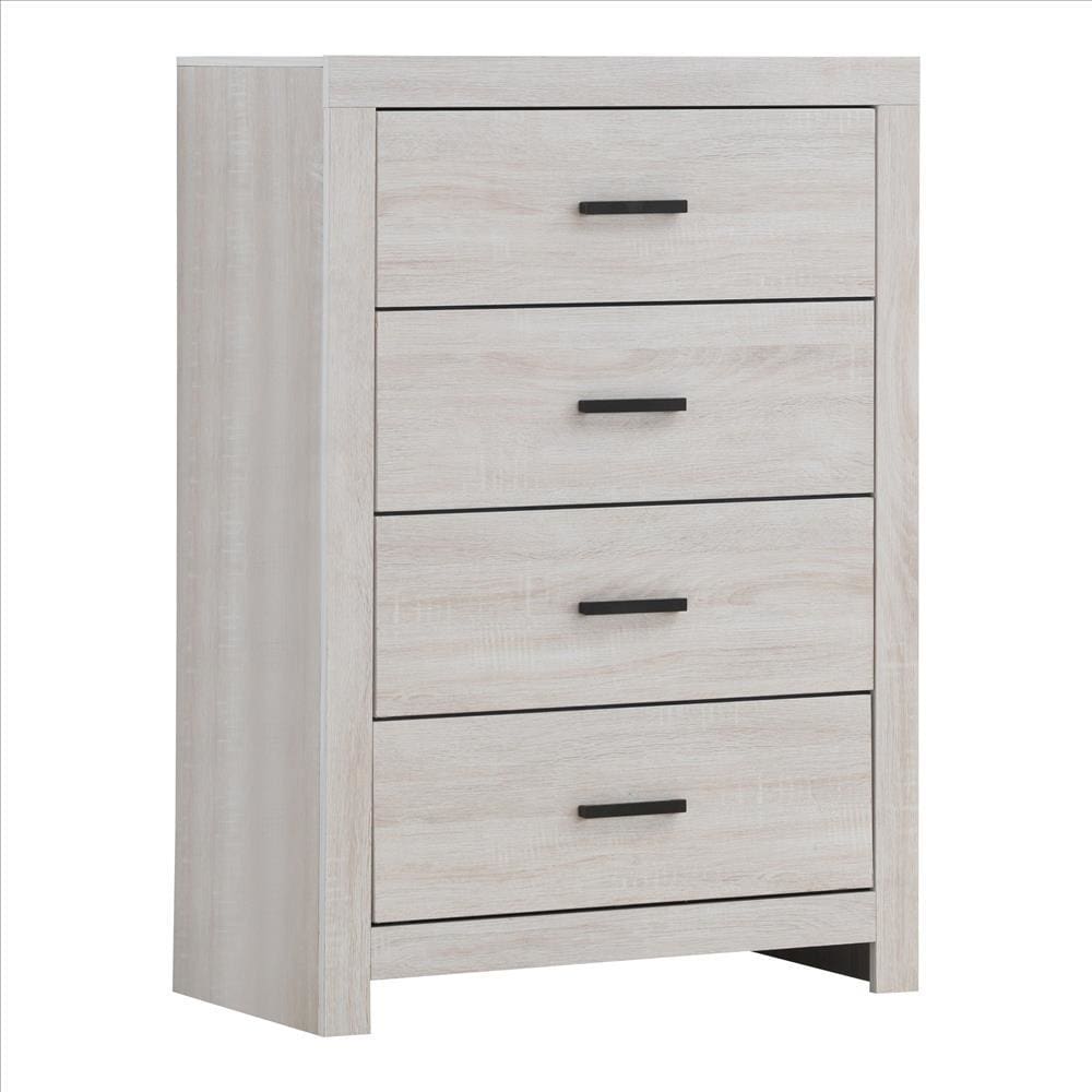 Chest with 5 Drawers and Metal Bar Pulls, White By Casagear Home