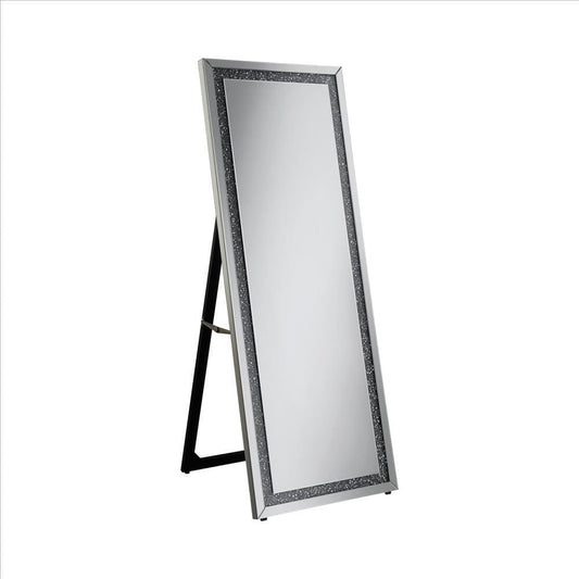 Cheval Mirror with Crystal Accents and Easel Back, Silver By Casagear Home