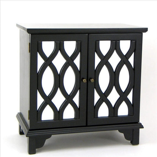 Cabinet with Lattice Pattern Mirror Insert 2 Doors, Black By Casagear Home