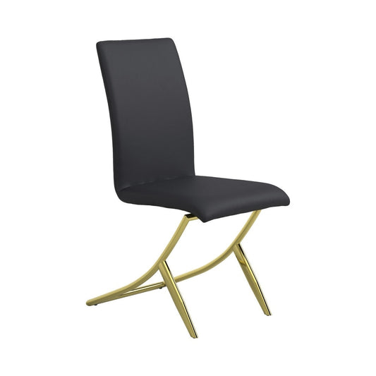 Side Chair with Cross Curved Metal Legs, Set of 4, Gold and Black By Casagear Home