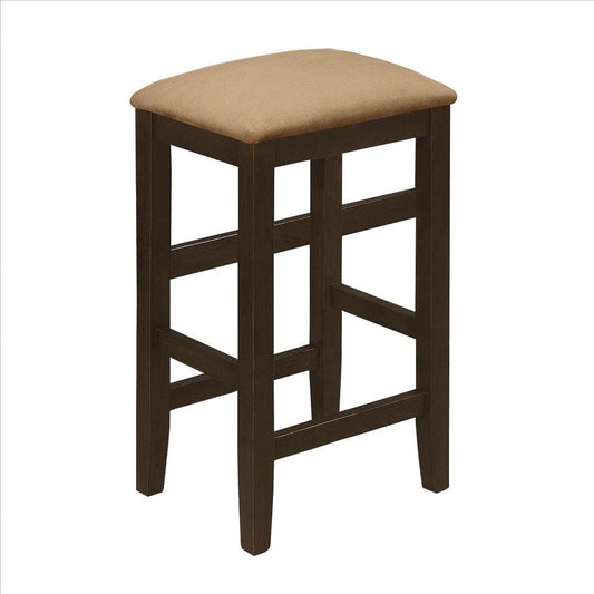 Counter Stool with Microfiber Seat and Wooden Legs, Set of 4, Brown By Casagear Home