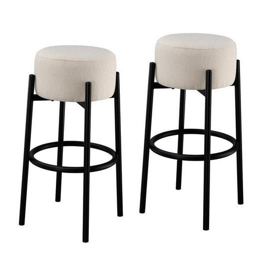 Barstool with Fabric Seat and Tubular Legs, Set of 2, Beige and Black By Casagear Home