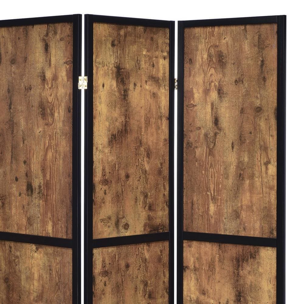 4 Panel Screen with Grain Details and Knots Brown and Black By Casagear Home BM242727