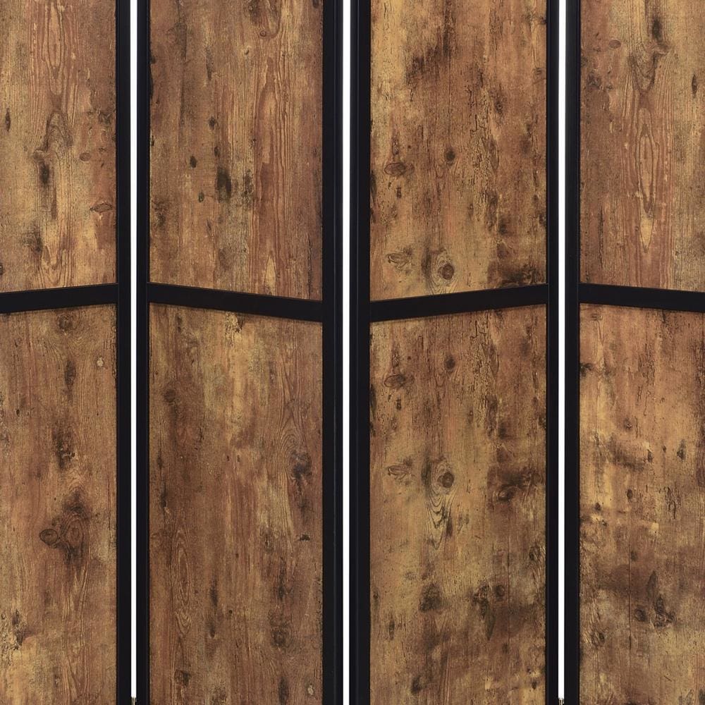 4 Panel Screen with Grain Details and Knots Brown and Black By Casagear Home BM242727