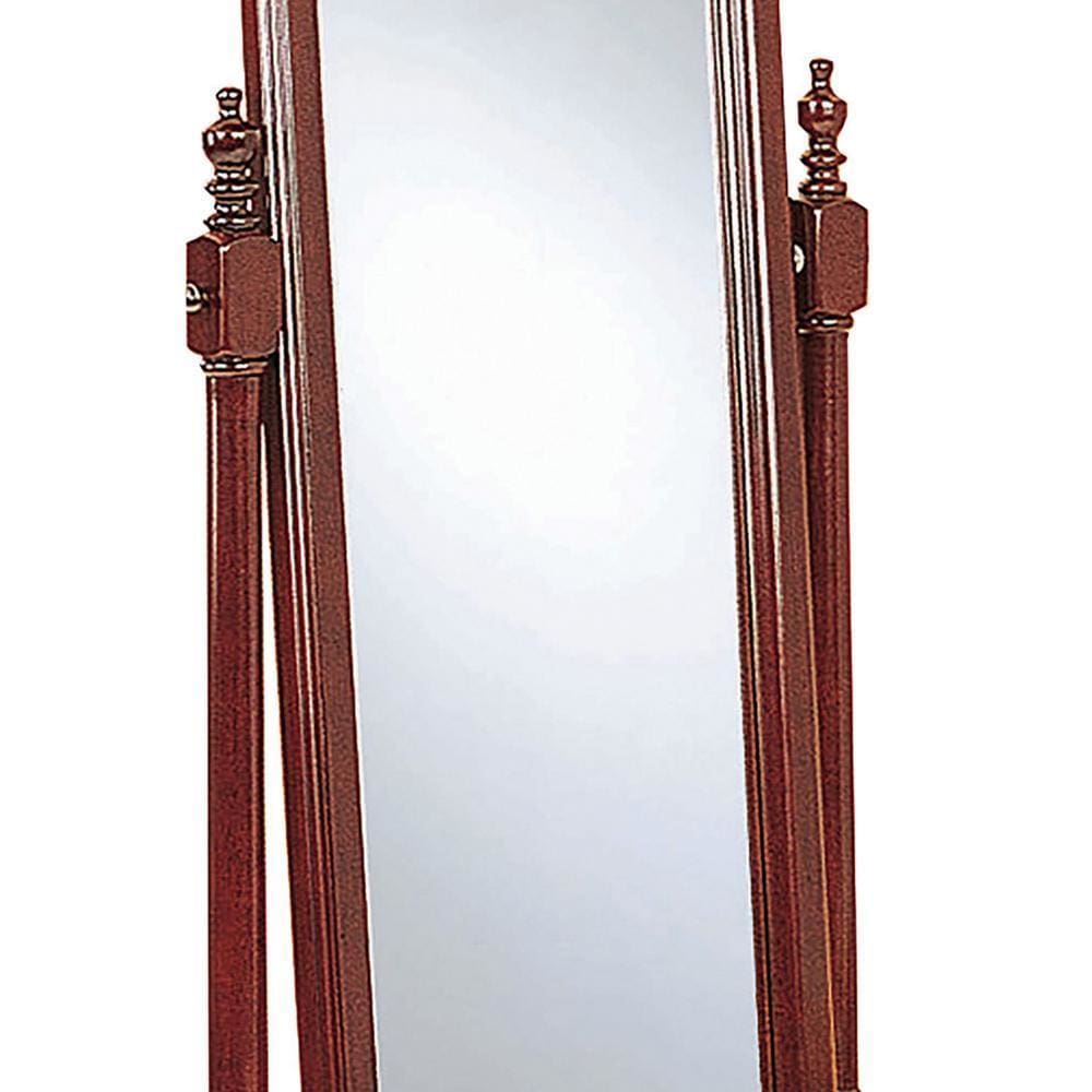 Standing Cheval Mirror with Wooden Frame Turned Posts Brown By Casagear Home BM242735
