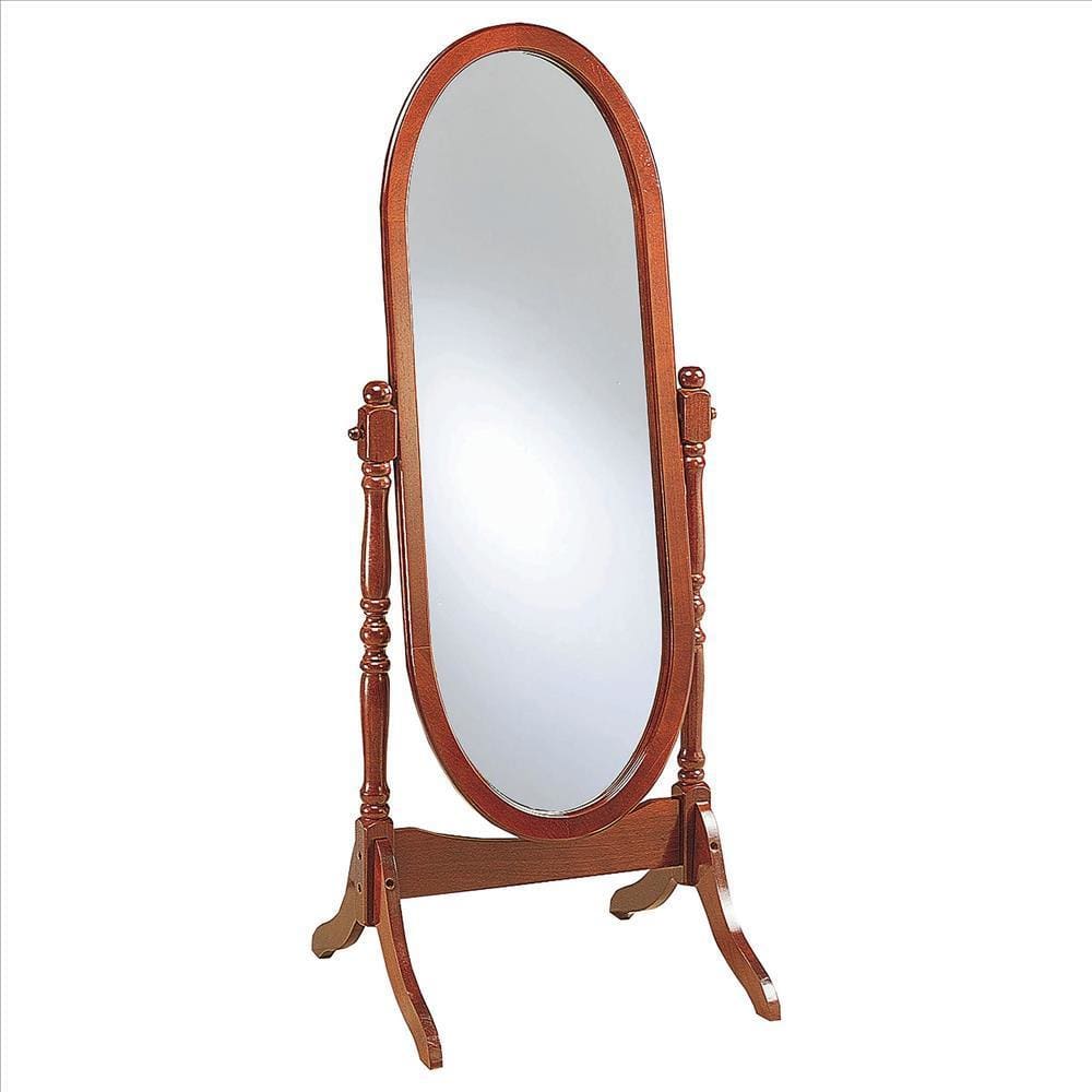 Standing Cheval Mirror with Oval Frame Turned Posts, Brown By Casagear Home