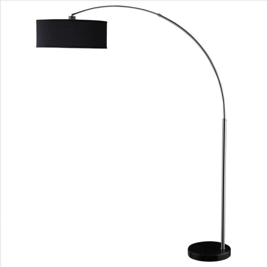 Floor Lamp with Pendant Drum Shade and Arched Arm, Black By Casagear Home