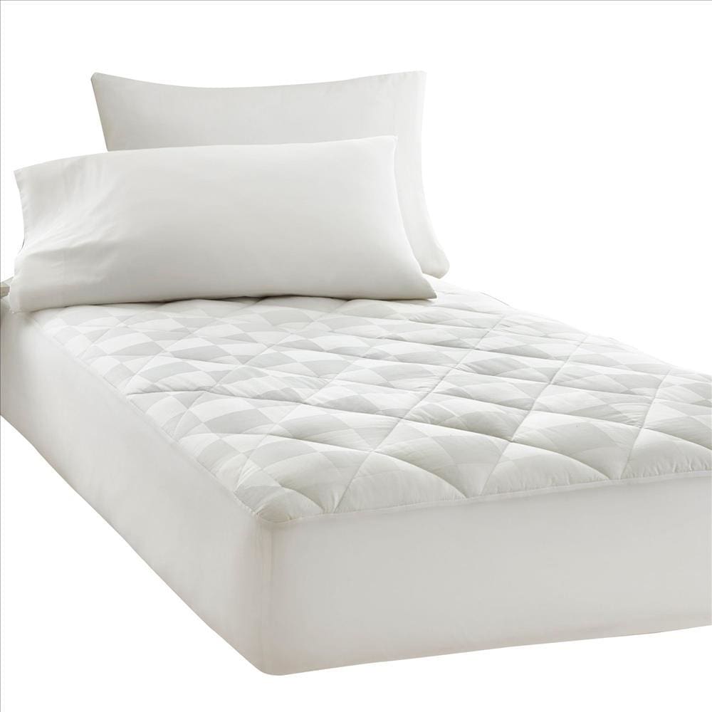 Veria Twin Mattress Pad with Square Pattern Fabric The Urban Port, White By Casagear Home