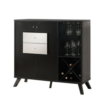 Wine Cabinet with MDF Double Door Storage and Stemware Rack, Black By Casagear Home