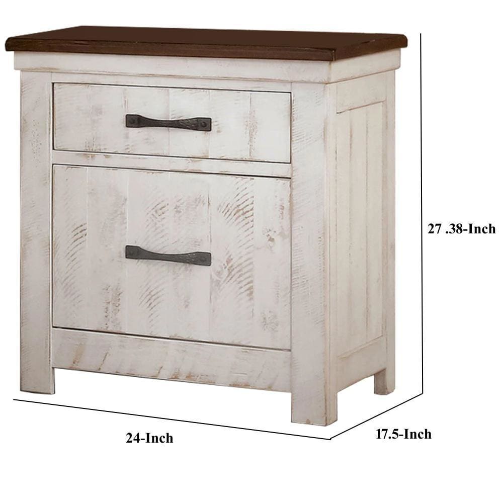 Nightstand with Plank Design 2 Drawers and USB Plugs White and Brown By Casagear Home BM245814