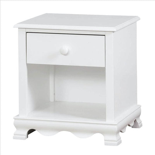 Nightstand with 1 Drawer and 1 Open Shelf, White By Casagear Home