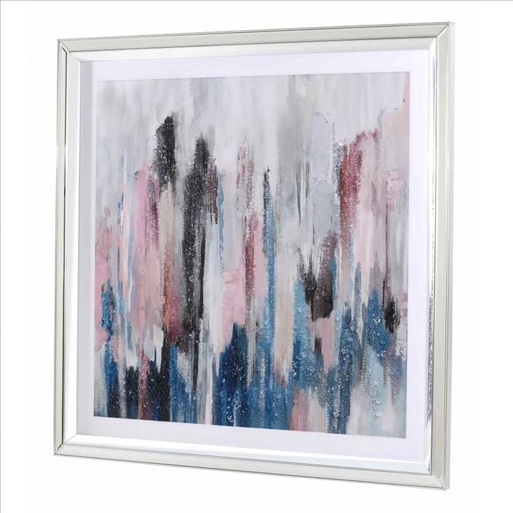 Wall Art with Abstract Design and Acrylic Mirror Frame, Silver and Blue By Casagear Home