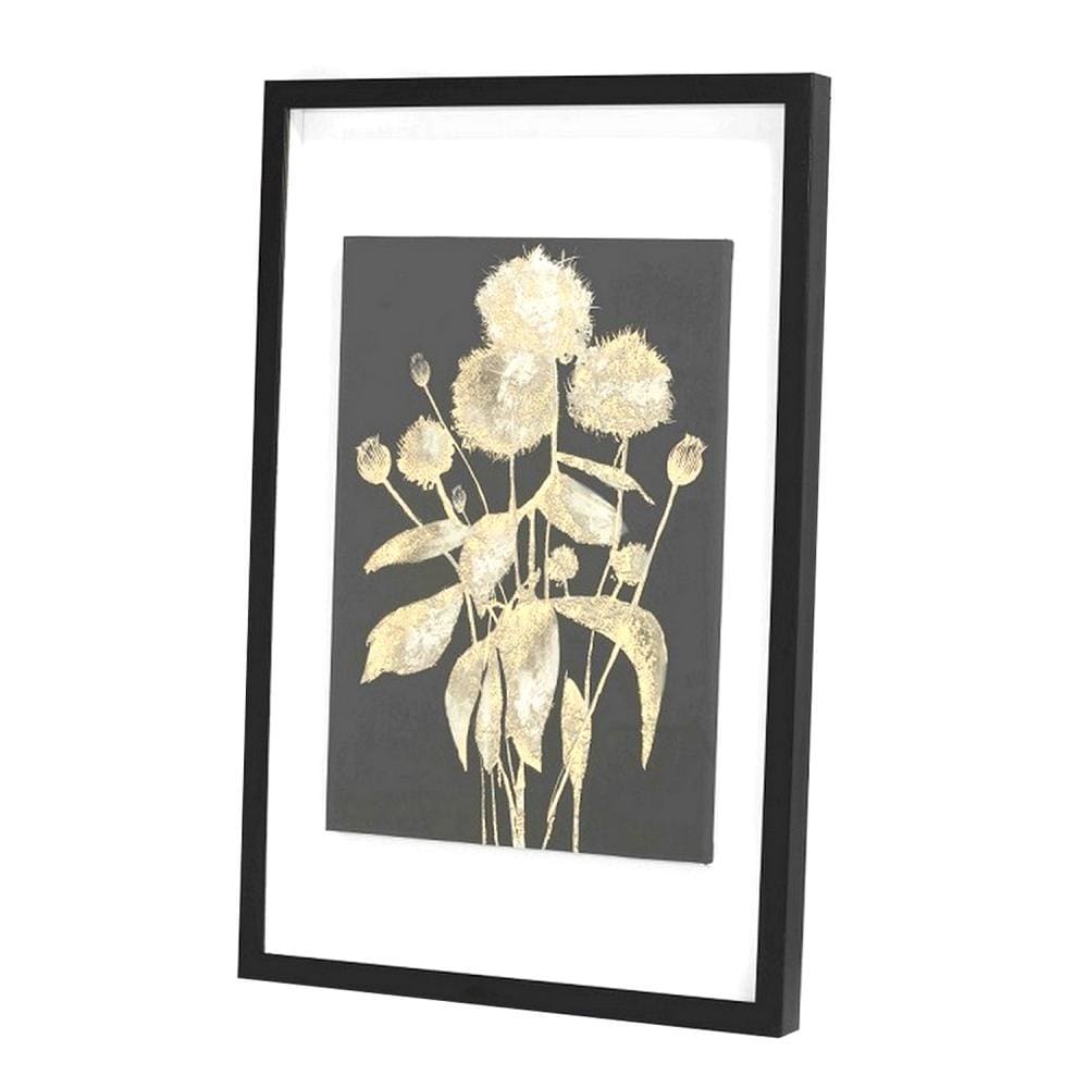 Wall Art with Painted Flowers and Leaves Set of 2 Black and Gold By Casagear Home BM245847