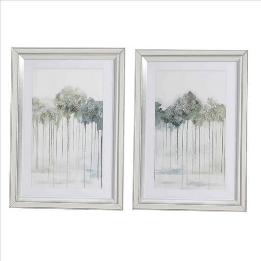 Wall Art with Painted Forest and Acrylic Frame, Set of 2,Silver and Gray By Casagear Home