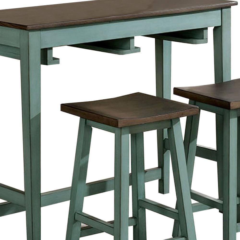 3 Piece Bar Table Set with Contoured Seat Antique Blue and Brown By Casagear Home BM245923