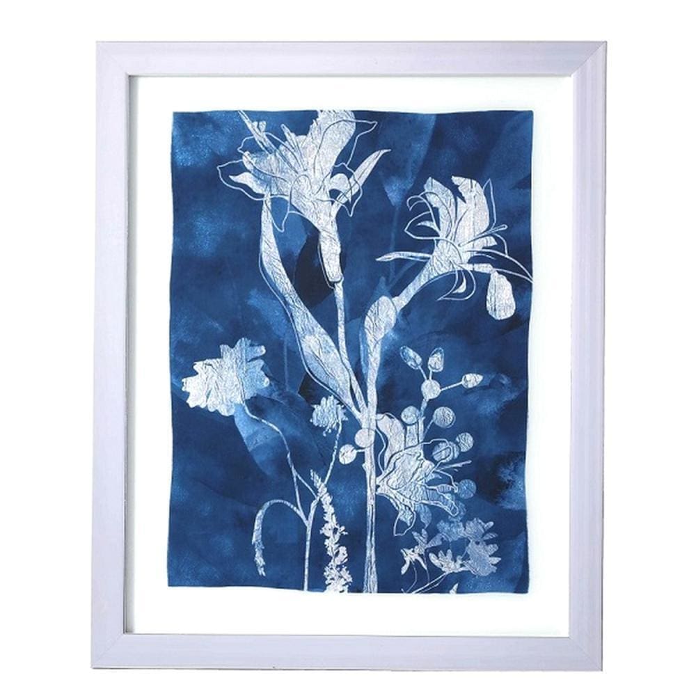 Wall Art with Hibiscus Flowers and Acrylic Frame Set of 2 Silver and Blue By Casagear Home BM245926