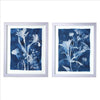Wall Art with Hibiscus Flowers and Acrylic Frame, Set of 2, Silver and Blue By Casagear Home