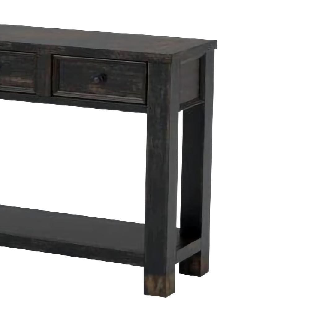 Sofa Table with 4 Drawers and Thick Block Legs Antique Black By Casagear Home BM245938