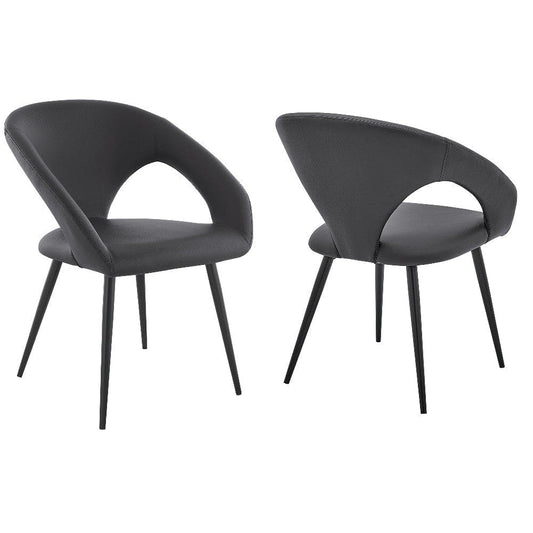 Elin Gray Faux Leather and Black Metal Dining Chairs - Set of 2 By Casagear Home