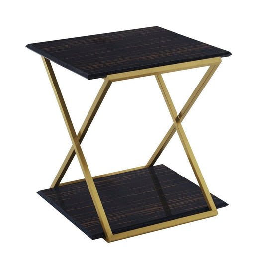 Westlake Dark Brown Veneer End Table with Brushed Gold Legs By Casagear Home