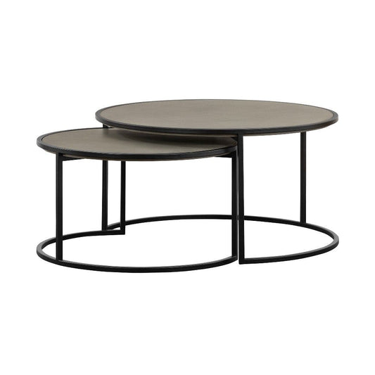 Rina Concrete and Black Metal 2 Piece Nesting Coffee Table Set By Casagear Home