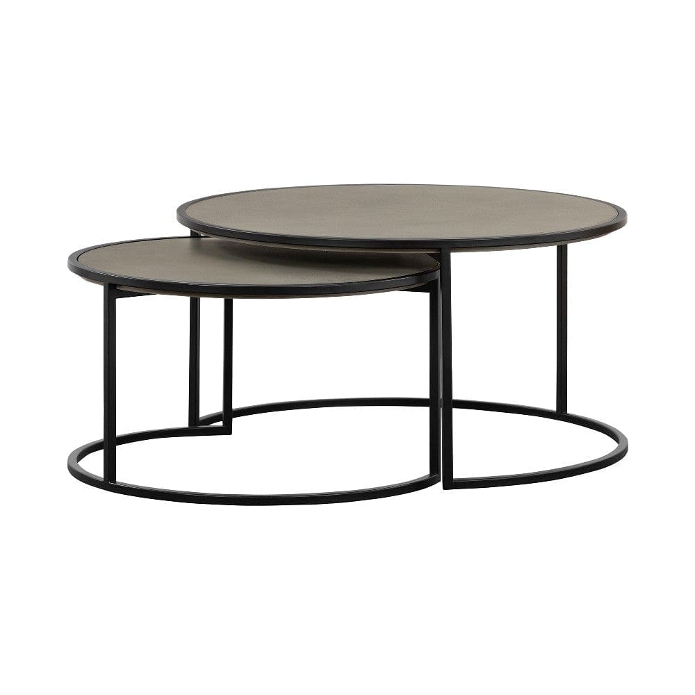 Rina Nesting Coffee Table Set | 2 Piece | Concrete | Black Metal