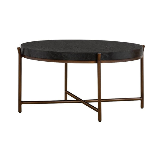 Sylvie Brushed Oak and Metal Round Coffee Table By Casagear Home