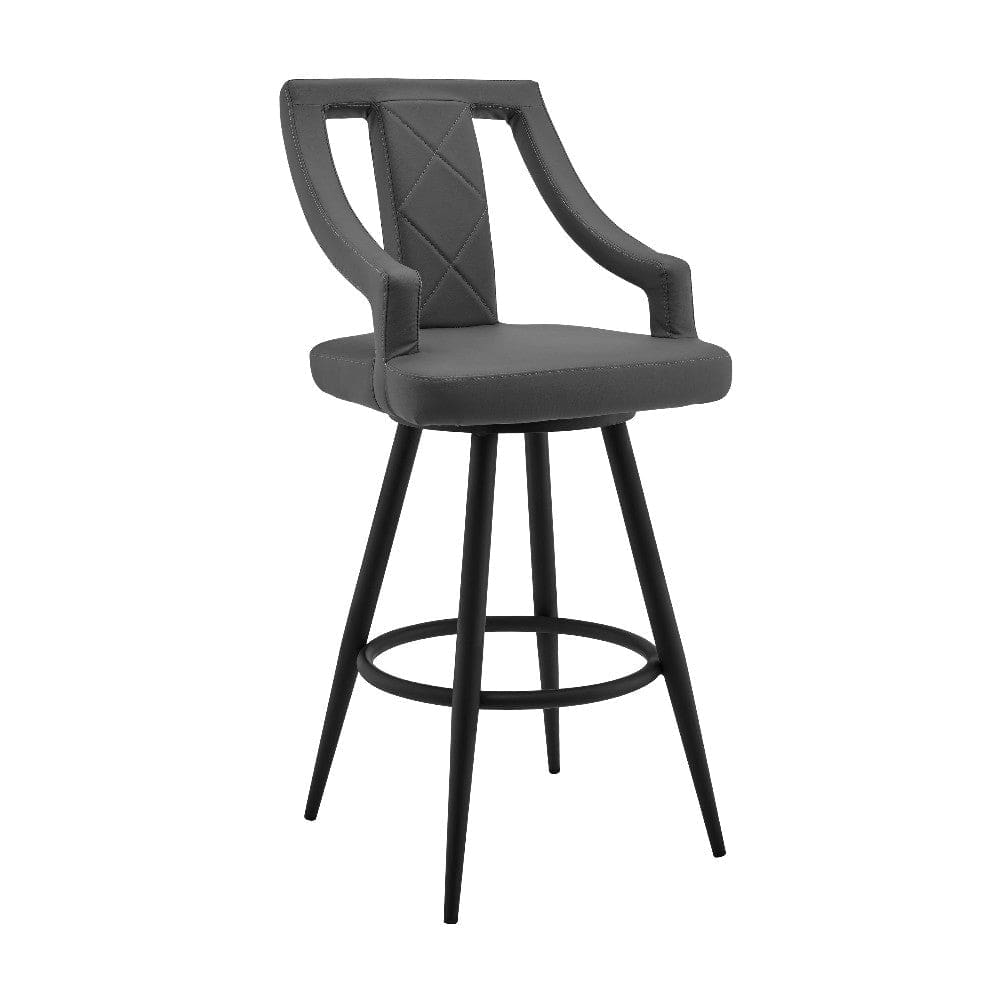 Maxen 26" Gray Faux Leather and Black Metal Swivel Bar Stool By Casagear Home