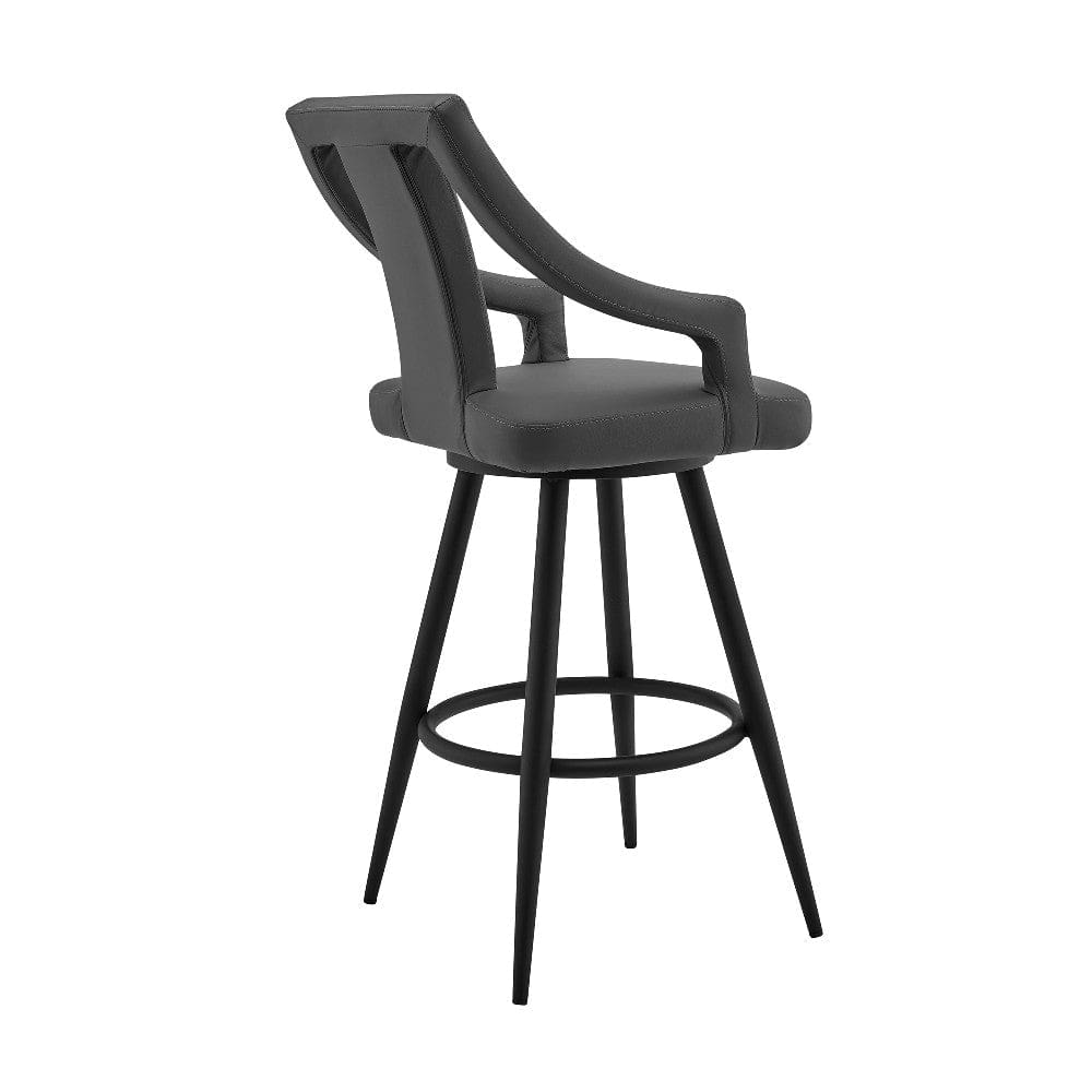 Maxen 26 Gray Faux Leather and Black Metal Swivel Bar Stool By Casagear Home BM246012