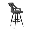 Maxen 26 Gray Faux Leather and Black Metal Swivel Bar Stool By Casagear Home BM246012