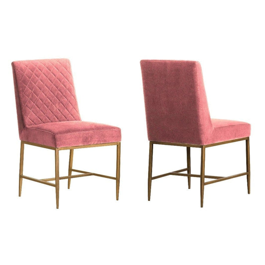 Memphis Pink Velvet and Antique Brass Accent Dining Chair- Set of 2 By Casagear Home