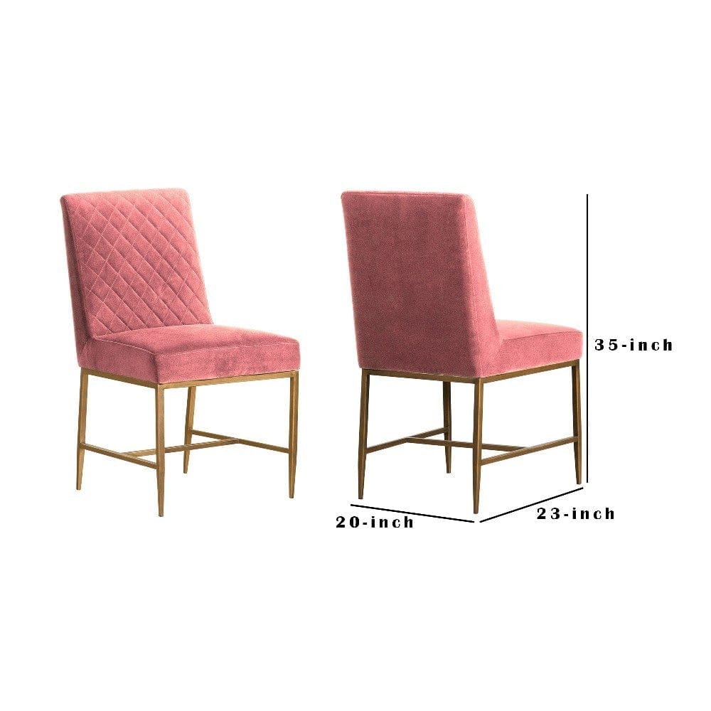Memphis Pink Velvet and Antique Brass Accent Dining Chair- Set of 2 By Casagear Home BM246016