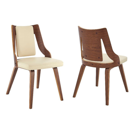 Aniston Cream Faux Leather and Walnut Wood Dining Chairs - Set of 2 By Casagear Home
