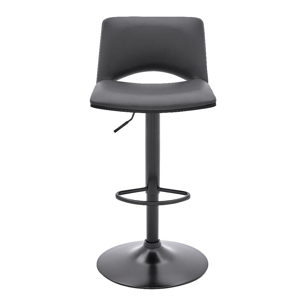 Thierry Adjustable Swivel Gray Faux Leather and Black Metal Bar Stool By Casagear Home BM246077