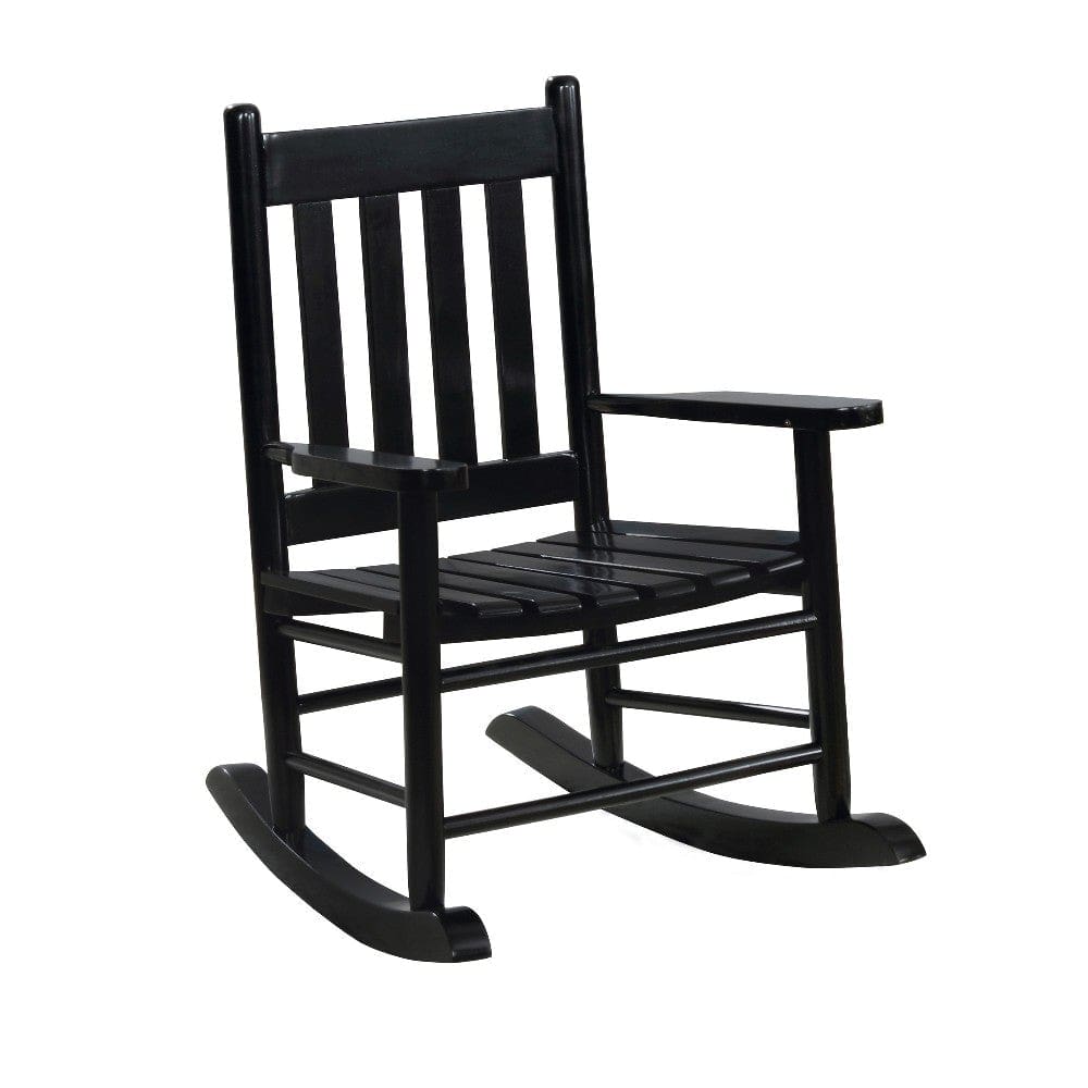 Youth Rocking Chair with Slatted Design Back and Seat, Black By Casagear Home