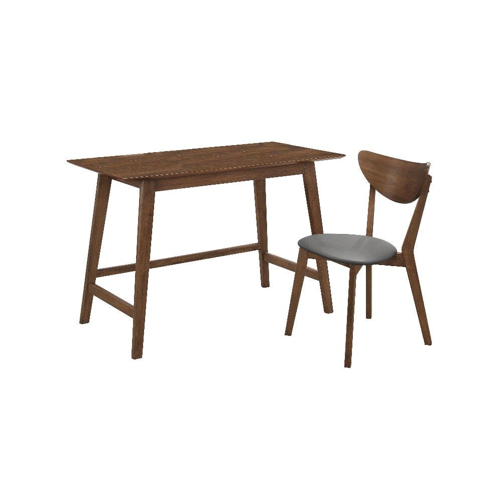 2 Piece Wooden Writing Desk Set with Padded Seat, Brown By Casagear Home