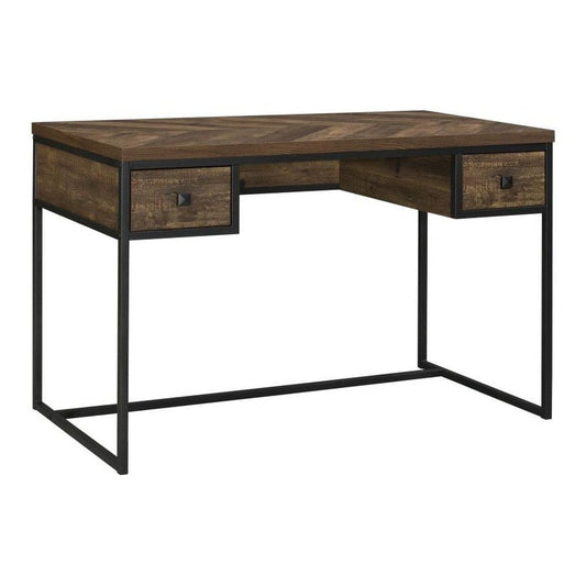 Writing Desk with 2 Drawers and Herringbone Inlays, Brown By Casagear Home