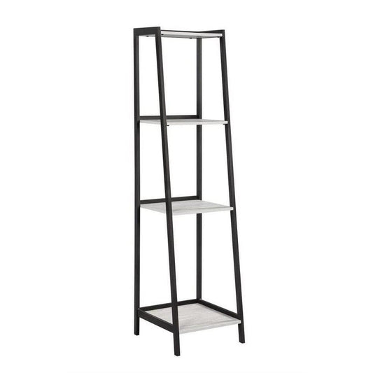 Ladder Bookcase with 4 Tier Shelves and Metal Frame, Gray By Casagear Home