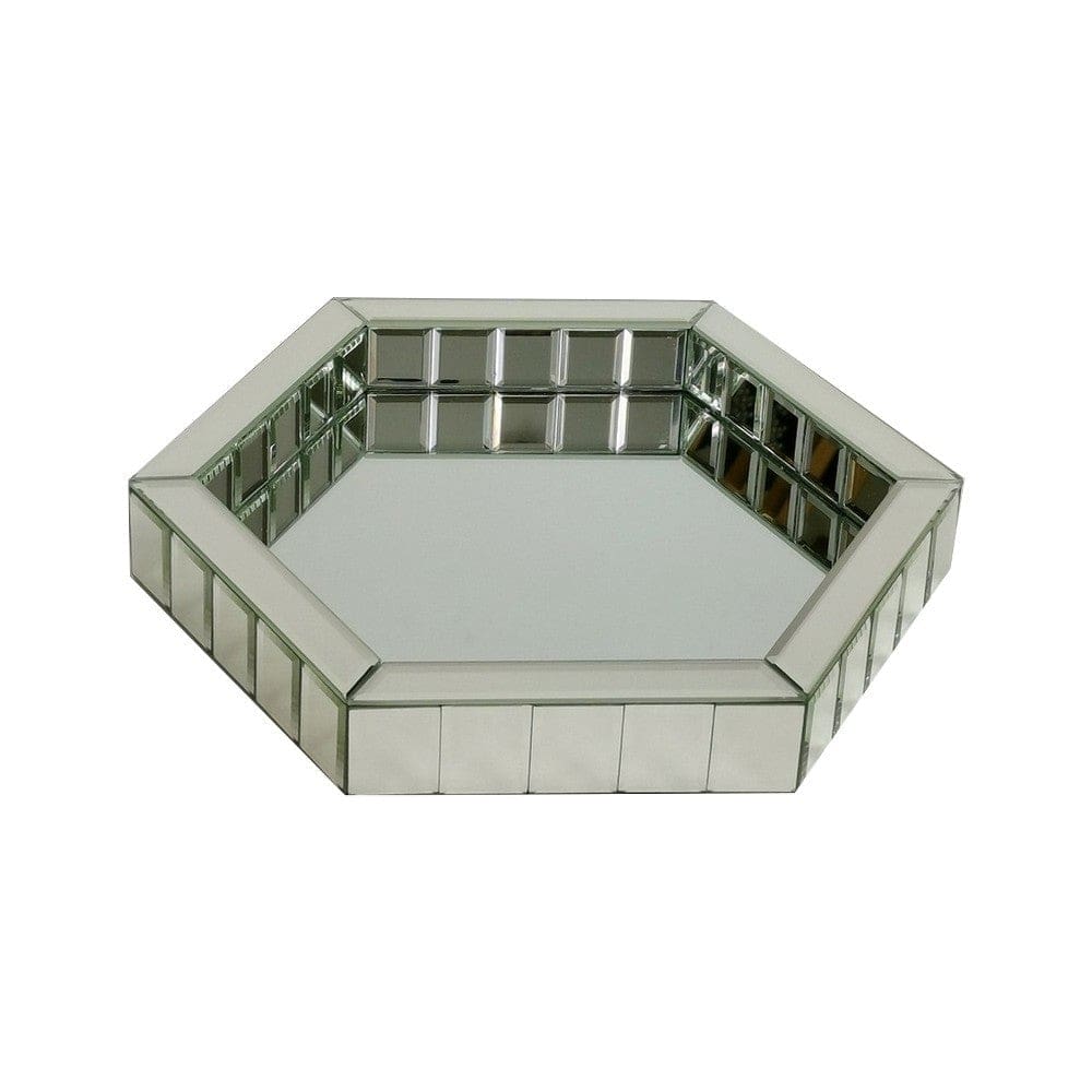 Tray with Hexagonal Beveled Mirror Panel Framing, Clear By Casagear Home