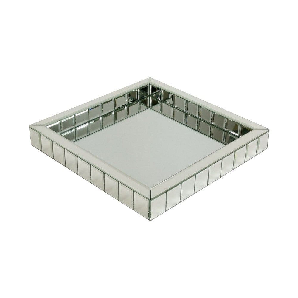 Tray with Square Beveled Mirror Panel Framing, Clear By Casagear Home