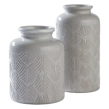 Vase with Ceramic Textured Leaf Pattern, Set of 2, Gray By Casagear Home