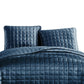 3 Piece King Coverlet Set with Stitched Square Pattern Blue By Casagear Home BM246987