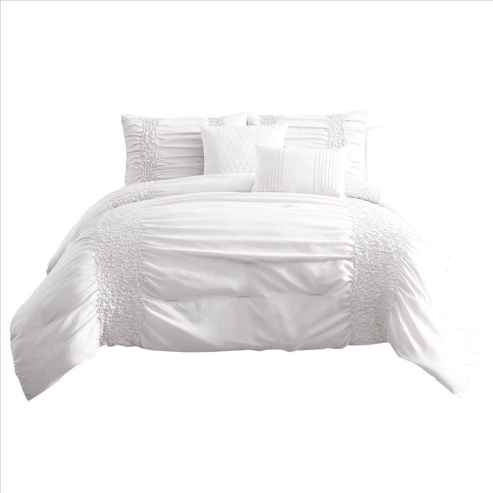 Veria 4 Piece Twin Comforter Set | Ruching Details | White